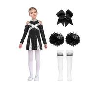 Freebily Conjunto De 4 Piezas De Uniforme De Animadora Para Niñas Disfraz De Líder De Animadora Para Eventos Escolares Ropa De Fiesta Actuación Blanco negro 11-12 años
