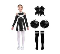 Freebily Conjunto De 4 Piezas De Uniforme De Animadora Para Niñas Disfraz De Líder De Animadora Para Eventos Escolares Ropa De Fiesta Actuación Negro 11-12 años