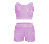 Freebily Conjunto De Deporte Baile para Niña Crop Top Corto Brillantes + Pantalones Cortos Ropa De Baile Patinaje Artístico Púrpura Claro 9-10 años