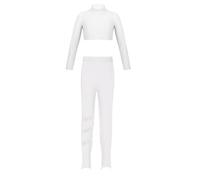 Freebily Conjunto de Deportivos para Niñas Crop Top de Manga Larga y Leggings Elásticos Pantalones Largos de Deporte Ropa de Gimnasia Yoga Fitness 5-14 Años T Blanco 11-12 años