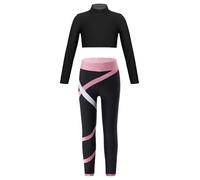 Freebily Conjunto de Deportivos para Niñas Crop Top de Manga Larga y Leggings Elásticos Pantalones Largos de Deporte Ropa de Gimnasia Yoga Fitness 5-14 Años Rosa 5-6 años