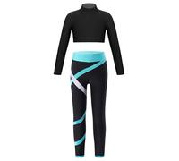 Freebily Conjunto de Deportivos para Niñas Crop Top de Manga Larga y Leggings Elásticos Pantalones Largos de Deporte Ropa de Gimnasia Yoga Fitness 5-14 Años Verde 9-10 años
