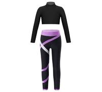 Freebily Conjunto de Deportivos para Niñas Crop Top de Manga Larga y Leggings Elásticos Pantalones Largos de Deporte Ropa de Gimnasia Yoga Fitness 5-14 Años Lavanda 7-8 años