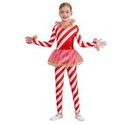 Freebily Disfraces Niñas Mono Brillante de Gimnasia Rítmica Disfraz Payasa de Circo a Rayas Disfraz de Fiesta Halloween Navidad Carnaval S Rojo 5-6 años