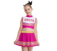 Freebily Disfraz Carnaval De Animadora Para Niñas Camiseta Corta Con Estampado Letras + Falda Corta Plisada Traje Hip Hop Jazz Musical Rosa caliente 11-12 años