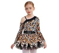 Freebily Disfraz Cavernícola Troglodita Cavernas Niña Vestido Tutu con Estampa De Leopardo Disfraz Animales De Carnaval Fiesta Cosplay Negro 5-6 años
