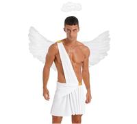 Freebily Disfraz De Ángel Para Hombre Minifalda Con Alas De Plumas Y Diadema Traje De Demonio Medieval Disfraz Juegos De Rol De Halloween Blanco L