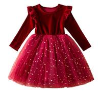 Freebily Disfraz de Fiesta de Año Nuevo de Navidad Bebé Niña Vestido de Princesa Manga Larga Disfraz de Terciopelo de Fiesta Navidad cumpleaños Rojo C 4-5 años