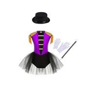 Freebily Disfraz de Presentador de Circo para Niña Vestido Tutú Lentejuelas Maillot Ballet de Danza Mono Disfraz del Carnaval Halloween Fiesta Morado 9-10 años