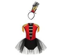 Freebily Disfraz de Presentador de Circo para Niña Vestido Tutú Lentejuelas Maillot Ballet de Danza Mono Disfraz del Carnaval Halloween Fiesta Rojo A 7-8 años