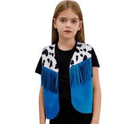 Freebily Disfraz De Vaquero Vaquera Para Niños Chaleco Sin Mangas Con Estampado De Vaca Con Flecos Traje De Fiesta Halloween Carnaval Azul 5-6 años