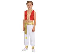 Freebily Disfraz Príncipe Árabe Cosplay Para Niños Chaleco Brillante Sin Mangas Y Pantalones Bombachos Disfraz De Fiesta Temática Canaval Halloween Rojo 13-14 años