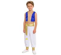 Freebily Disfraz Príncipe Árabe Cosplay Para Niños Chaleco Brillante Sin Mangas Y Pantalones Bombachos Disfraz De Fiestas Temáticas Canaval Halloween Azul real 5-6 años