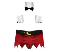 Freebily Lencería Sexy De Papá Noel para Hombres De 3 Piezas Cuello Y Puños con Calzoncillos Boxer Ropa Interior De Navidad Un Rojo N XL