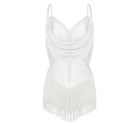 Freebily Maillot De Baile Latino para Mujer Leotardo Sin Mangas con Borlas Vestido De Patinaje Competición Ropa De Baile Salón Jazz Marfil S