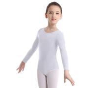 Freebily Maillot de Danza Gimnasia Leotardo para Niñas Maillot Clásico Elástico Manga Larga de Ballet de Algodón Yoga Fitness (3-12 Años) Blanco 8 años