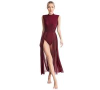 Freebily Maillot De Danza Lírica Sin Mangas para Mujer - Vestido De Gimnasia y Danza Contemporánea - Traje De Bailarina Borgoña S
