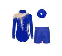 Freebily Maillot De Gimnasia Ritmica para Niña Body Ballet De Elástico con Leggings Cortos De Deporte Traje De Competición Actuación A Azul Real 13-14 años