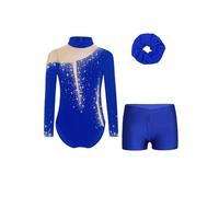 Freebily Maillot De Gimnasia Ritmica para Niña Body Ballet De Elástico con Leggings Cortos De Deporte Traje De Competición Actuación B Azul Rey 13-14 años