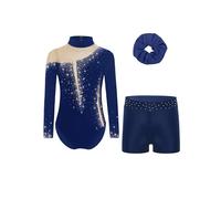 Freebily Maillot De Gimnasia Ritmica para Niña Body Ballet De Elástico con Leggings Cortos De Deporte Traje De Competición Actuación A Azul Marino 15-16 años