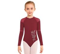 Freebily Maillot De Gimnasia Rítmica para Niña Mono De Danza sobre Hielo Leotardo Cuello Redondo con Malla Transparente Disfraz Bailarina borgoña 7-8 años