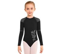 Freebily Maillot De Gimnasia Rítmica para Niña Mono De Danza sobre Hielo Leotardo Cuello Redondo con Malla Transparente Disfraz Bailarina Negro 7-8 años