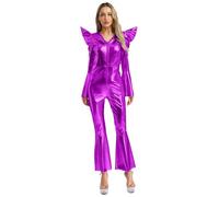 Freebily Mono De Discoteca Metálico Brillante Para Mujer Maillot Para Danza Gimnasia Rítmica Pelele De Una Pieza Disfraz De Carnaval Morado XL