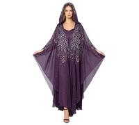 Freebily Mujer Vestido Islámico Un Solo Trozo Bordado con Cuentas Kaftán Y Abayas Túnica Islámica Saco Largo Púrpura A Talla única