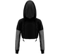 Freebily Sudadera con Capucha para Niñas Crop Top Manga Larga Camiseta de Algodón Deportivo Casual Chándal Ropa Deportiva Yoga Gym Ejercicios Negro C 7-8 años