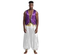 Freebily Traje De Princípe Árabe Para Hombre Blusa Y Pantalones Bombacho Disfraz Ladrón Del Desierto Traje De Fiesta Cosplay Carnaval Dark Purple&White L