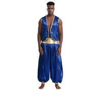 Freebily Traje De Princípe Árabe Para Hombre Blusa Y Pantalones Bombacho Disfraz Ladrón Del Desierto Traje De Fiesta Cosplay Carnaval Royal Blue&Royal Blue S
