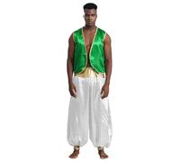 Freebily Traje De Princípe Árabe Para Hombre Blusa Y Pantalones Bombacho Disfraz Ladrón Del Desierto Traje De Fiesta Cosplay Carnaval Green&White S