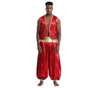 Freebily Traje De Princípe Árabe Para Hombre Blusa Y Pantalones Bombacho Disfraz Ladrón Del Desierto Traje De Fiesta Cosplay Carnaval Burgundy&Burgundy XL