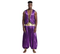 Freebily Traje De Princípe Árabe Para Hombre Blusa Y Pantalones Bombacho Disfraz Ladrón Del Desierto Traje De Fiesta Cosplay Carnaval Dark Purple&Dark Purple M