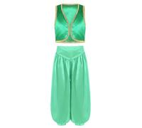 Freebily Traje De Princípe Árabe Para Niños Chaleco Brillante + Pantalones Cintura Elástica Disfraz Aladino Lampara Disfraz De Dubai Verde 9-10 años