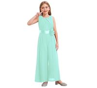 Freebily Traje de un Solo Pedazo para niñas con Gasa y Adornos de Flores, Peto de Fiesta para Bailes Menta Verde 11-12 años