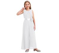 Freebily Traje de un Solo Pedazo para niñas con Gasa y Adornos de Flores, Peto de Fiesta para Bailes Marfil 7-8 años