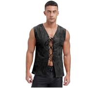 Freebily Traje Victoriano Para Hombres Chaleco Steampunk Vikingo Pirata Sin Mangas Chaleco Vaquero Disfraz Retro Vintage Renacimiento Medieval Negro XL