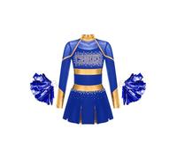 Freebily Vestido de Animadora Niñas Traje de Baile de porristas Ropa de Deportiva Danza Disfraz de Campeona de Animadora Cheerleaders Azul A 9-10 años
