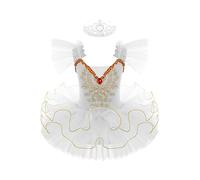 Freebily Vestido de Ballet para Niña Maillot con Tutú Vestido de Gimnasia Rítmica Patinaje Disfraz de Bailarina Cisne Fiesta Rendimiento 3-14 Años A Blanco 5-6 años