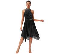 Freebily Vestido De Danza Ballet Contemporanea Mujer Maillot Largo De Ballet Lentejuelas Body De Patinaje Disfraz Bailarina Competición Negro XL