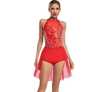 Freebily Vestido De Danza Ballet para Mujer Maillot De Patinaje Artistico Body Ballet con Falda Tul Disfraz De Baile Latino Salón Jazz Rojo S