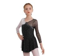 Freebily Vestido de Danza para Niña Maillot de Manga Larga con Brillante Leotardo Gimnasia Rítmica Maillot de Patinaje Competición Traje de Baile H Negro 5-6 años