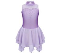 Freebily Vestido de Danza Patinaje sobre Hielo para Niña Cuello Hálter con Pedrería Brillante Maillot con Falda Tul Ballet Gimnasia Vestido de Bailarina U Lavanda 11-12 años