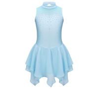 Freebily Vestido de Danza Patinaje sobre Hielo para Niña Cuello Hálter con Pedrería Brillante Maillot con Falda Tul Ballet Gimnasia Vestido de Bailarina U Azul Claro 9-10 años
