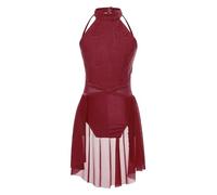Freebily Vestido de Danza Patinaje sobre Hielo para Niña Cuello Hálter con Pedrería Brillante Maillot con Falda Tul Ballet Gimnasia Vestido de Bailarina V borgoña 13-14 años