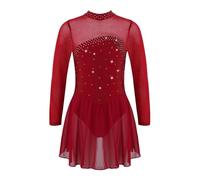 Freebily Vestido de Danza Patinaje sobre Hielo para Niña Leotardo de Manga Larga Maillot de Gimnasia Rítmica Competición Vestido de Bailarina Ballet Rojo D 8 años