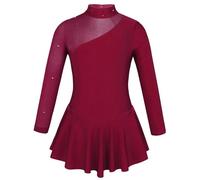 Freebily Vestido de Danza Patinaje sobre Hielo para Niña Leotardo de Manga Larga Maillot de Gimnasia Rítmica Competición Vestido de Bailarina Ballet Rojo B 8 años