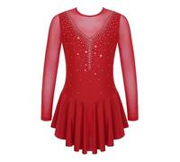 Freebily Vestido de Danza Patinaje sobre Hielo para Niña Leotardo de Manga Larga Maillot de Gimnasia Rítmica Competición Vestido de Bailarina Ballet Rojo F 8 años