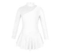 Freebily Vestido de Danza Patinaje sobre Hielo para Niña Leotardo de Manga Larga Maillot de Gimnasia Rítmica Competición Vestido de Bailarina Ballet Blanco 8 años
